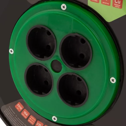 Удлинитель силовой 50 м Сибртех 95855, 10А, тип УХ10, ПВС, на кабельной катушке, 4 розетки без заземления купить в Урае