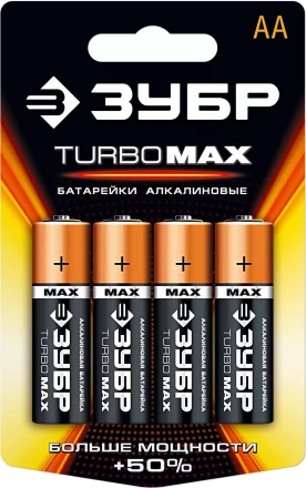 Батарейка ЗУБР &quot;TURBO MAX&quot; щелочная (алкалиновая), тип AA, 1,5В, 4шт на карточке 59206-4C купить в Урае