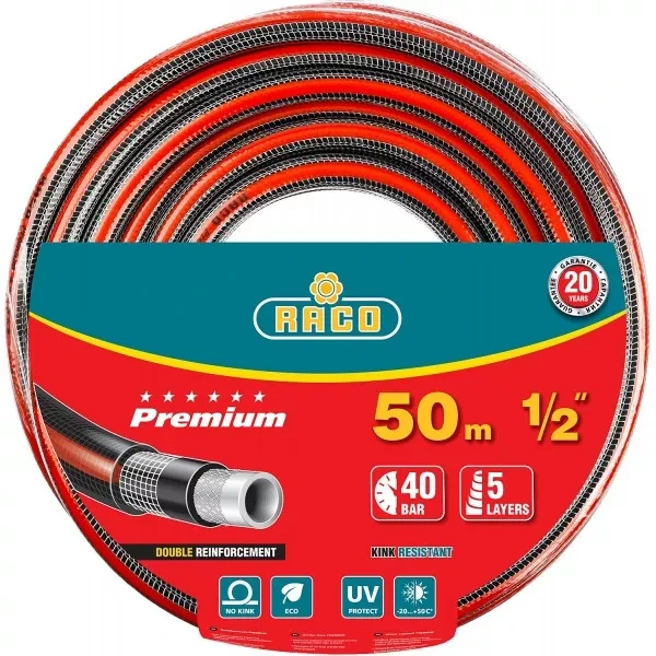 Шланг RACO "PREMIUM" поливочный, 40атм., армированный, 3-х слойный, 1/2"х50м 40300-1/2-50 купить в Урае
