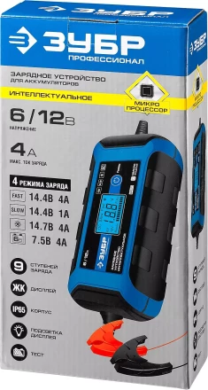 Зарядные устройства 4 А серия ПРОФЕССИОНАЛЗарядное устройство ЗУБР Профессионал 6/12 В, 4А, IP65, ЗУ-120 59300 купить в Урае