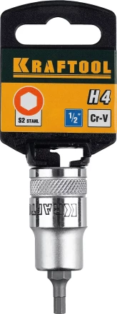 Торцовая бита-головка KRAFTOOL &quot;INDUSTRIE QUALITAT&quot;, материал S2, HEX, сатинированная, 1/2&quot;, H4 27908-04_z01 купить в Урае