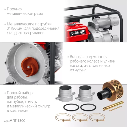 ЗУБР 1300 л/мин, мотопомпа бензиновая для грязной воды (МПГ-1300) купить в Урае