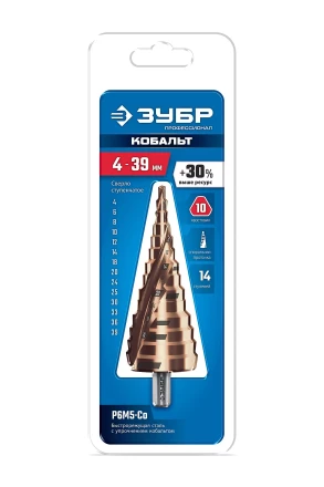 ЗУБР КОБАЛЬТ 4-39мм, 14 ступеней, винтовая проточка, сверло ступенчатое, серия Профессионал(29674-4-39-14) купить в Урае