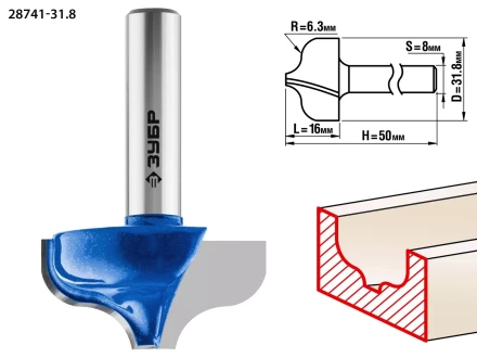 ЗУБР 31.8 x 16 мм, радиус 6.3 мм, фреза пазовая фасонная №2, Профессионал (28741-31.8) купить в Урае