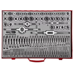 Набор ЗУБР "ЭКСПЕРТ" с метал.реж. инстр.,метчики однопроход. для глух. и сквоз. отв.,плашки,оснаст.-в мет. бокс 110пред. 28119-H110