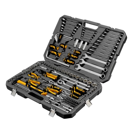 Набор инструментов, 1/2&quot;, 1/4&quot;, 3/8&quot;, CrV, S2, пластиковый кейс, 144 предмета// Denzel 15805 купить в Урае