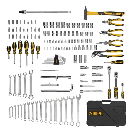 Набор инструментов, 1/2&quot;, 1/4&quot;, 3/8&quot;, CrV, S2, пластиковый кейс, 144 предмета// Denzel 15805 купить в Урае