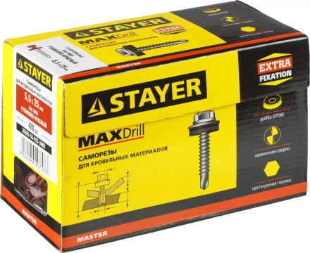 Саморезы СКМ кровельные, RAL 3003 рубиново-красный, 25 x 5.5 мм, 420 шт, для металлических конструкций, STAYER 30305-55-025-3003 купить в Урае