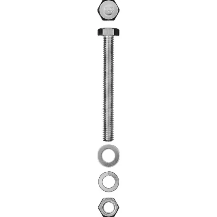 Болт (DIN933) в комплекте с гайкой (DIN934), шайбой (DIN125), шайбой пруж. (DIN127), M6 x 80 мм, 5 шт, ЗУБР 303436-06-080 купить в Урае