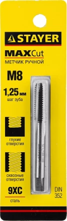 Метчик STAYER &quot;MASTER&quot; одинарный, для сквозных и глухих отверстий, сталь 9ХС, М8х1,25 28021-08-1.25 купить в Урае