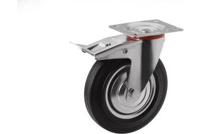 Аппаратное поворотное колесо с тормозом HITCH 200*44 резина черная SCb80 (SZ084869)