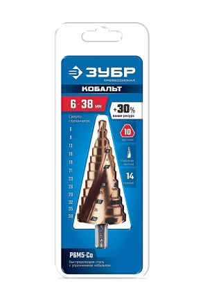 ЗУБР КОБАЛЬТ 6-38мм, 12 ступеней, винтовая проточка, сверло ступенчатое, ПРОФЕССИОНАЛ (29674-6-38-12) купить в Урае