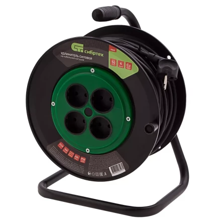 Удлинитель силовой 50 м, 16А, тип УХ10, ПВС, на кабельной катушке, 4 розетки без заземления Сибртех 95865 купить в Урае
