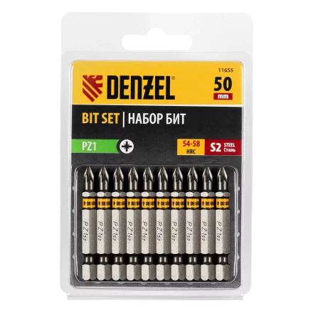 Бита PZ1х50, сталь S2, шестигранный профиль, 10 шт. Е 6,3 Denzel 11655 купить в Урае
