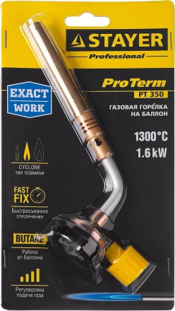 Газовая горелка "ProTerm" на баллон, STAYER "PROFESSIONAL" 55586, регулировка пламени, вихревое пламя, цанговое соединение, 1300С 55586 купить в Урае