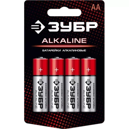 Батарейка &quot;ЗУБР&quot; &quot;ALCALINE&quot; щелочная (алкалиновая), &quot;AA&quot;, 1,5В, 4шт 59223-4C купить в Урае