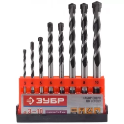Набор ЗУБР Свёрла "СУПЕР-6" по бетону, ударные, с шестигранным хвостовиком, 3; 4; 5; 6; 6; 8; 8; 10мм, 8шт 2916-H8_z01