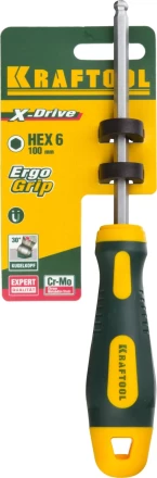 Отвертка KRAFTOOL, Cr-Mo-V сталь, двухкомпонентная противоскользящая рукоятка, HEX, №6x100мм 250075-6-100 купить в Урае