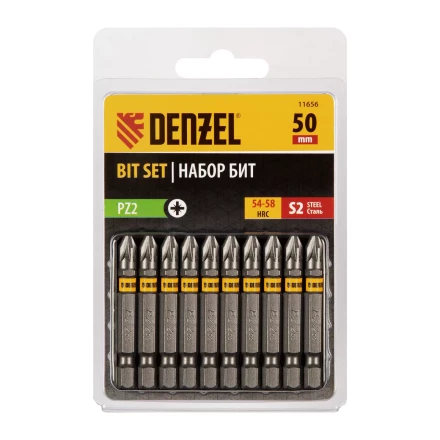 Бита PZ2х50, сталь S2, шестигранный профиль, 10 шт. Е 6,3 Denzel 11656 купить в Урае