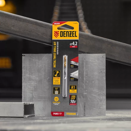Сверло спиральное по металлу Denzel 4,2 x 75 мм, Р6М5, Golden Tip, 718230 купить в Урае