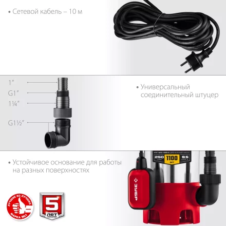 ЗУБР 1100 Вт, дренажный насос для грязной воды, корпус - нерж. сталь (НПГ-М3-1100-С) купить в Урае