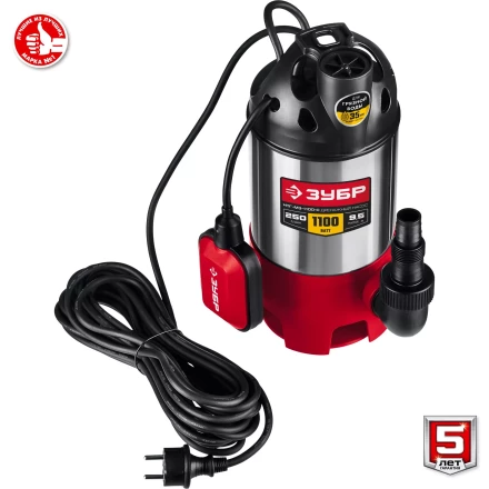 ЗУБР 1100 Вт, дренажный насос для грязной воды, корпус - нерж. сталь (НПГ-М3-1100-С) купить в Урае