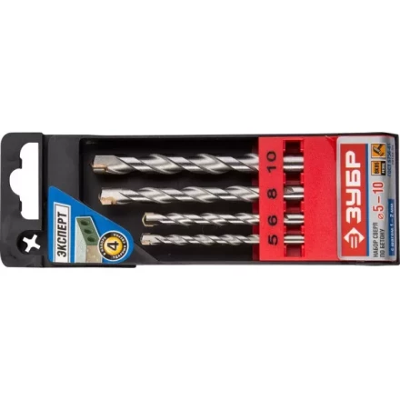 Набор ЗУБР Сверла по бетону ударные, 5-6-8-10 мм, пластиковый бокс, 4 шт 29140-H4 купить в Урае