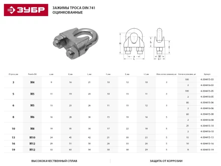 Зажим троса ЗУБР &quot;ПРОФЕССИОНАЛ&quot; DIN 741, оцинкованный, 10мм, 25 шт 4-304415-10 купить в Урае