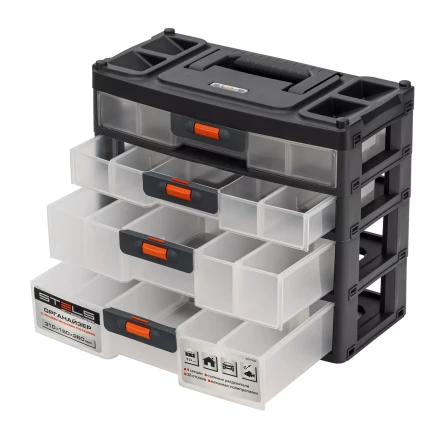 Органайзер для хранения с выдвижными лотками Stels 310х150х260мм, 4 секции, пластик Россия 90728 купить в Урае