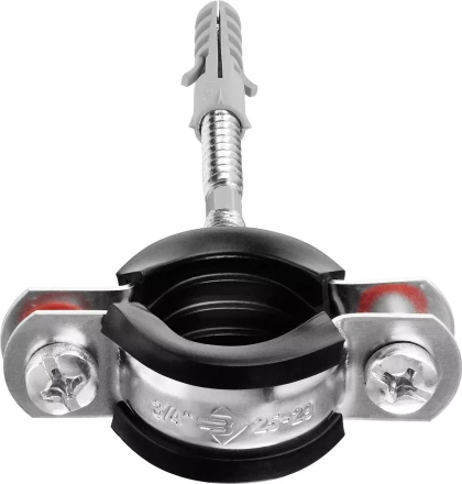 Хомут трубный с гайкой, оцинкованный, в комплекте с сантехнической шпилькой и дюбелем, 3/4&quot;, 1шт, ЗУБР Мастер 37866-25-29 37866-25-29 купить в Урае