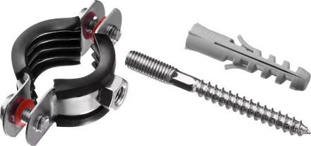 Хомут трубный с гайкой, оцинкованный, в комплекте с сантехнической шпилькой и дюбелем, 3/4&quot;, 1шт, ЗУБР Мастер 37866-25-29 37866-25-29 купить в Урае