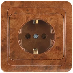 Розетка СВЕТОЗАР "ГАММА" с заземлением, одинарная, цвет орех,16А/~250В SV-54105-N