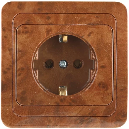 Розетка СВЕТОЗАР &quot;ГАММА&quot; с заземлением, одинарная, цвет орех,16А/~250В SV-54105-N купить в Урае