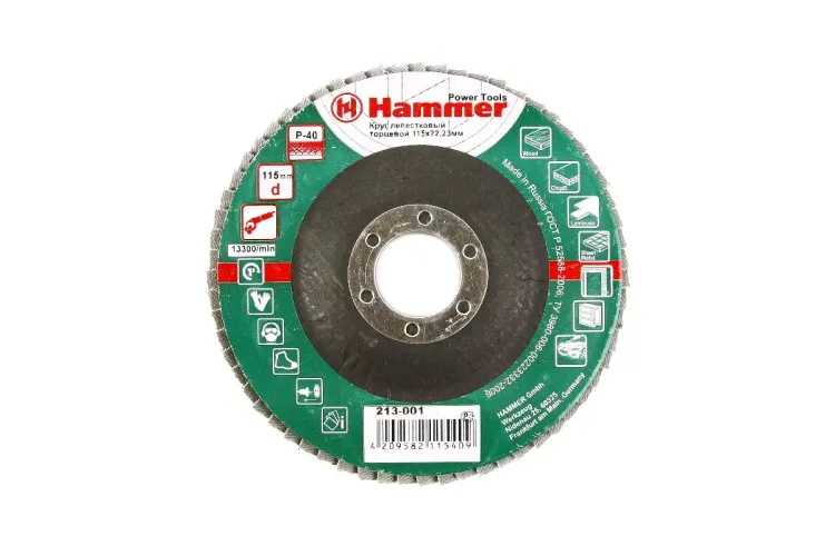 Круг Лепестковый Торцевой (КЛТ) HAMMER КЛТ 1 Ф115х22 Р40 213-001 купить в Урае