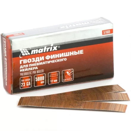 Гвозди финишные  23GA для пневматического нейлера  диаметр 0,64 мм длина 12 мм, 5000 шт MATRIX 57669 купить в Урае