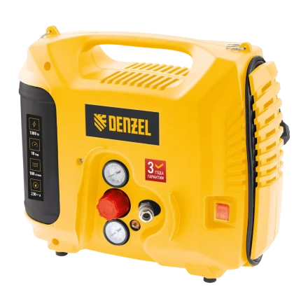 Компрессор воздушный DL1300, 10 бар, 1,3 кВт 180 л/мин 5 л, с набором аксессуаров// Denzel 58011 купить в Урае