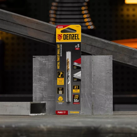 Сверло спиральное по металлу Denzel 5 x 86 мм, Р6М5, Golden Tip, 718233 купить в Урае