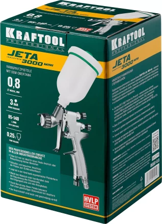 Краскопульт пневматический KRAFTOOL &quot;PRO&quot; Jeta 3000 mini, HVLP, c верхним бачком, 0,8мм 06561-0.8 купить в Урае