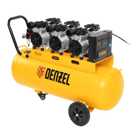 Компрессор безмасляный, малошумный  DLS 2250/100, 2250 Вт, 3x750, 100 л, 410 л/мин блок управления/ Denzel 58029 купить в Урае