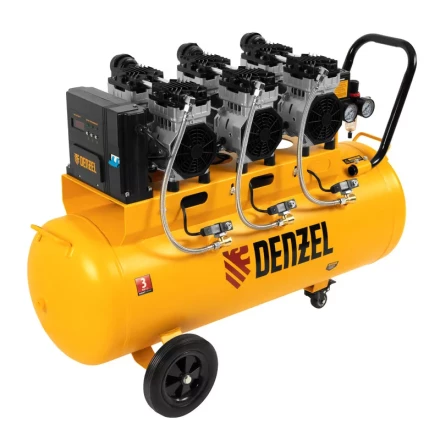 Компрессор безмасляный, малошумный  DLS 2250/100, 2250 Вт, 3x750, 100 л, 410 л/мин блок управления/ Denzel 58029 купить в Урае