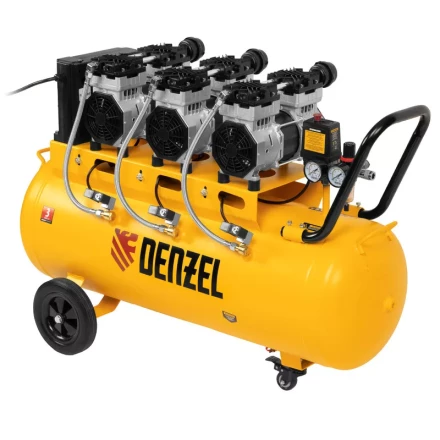 Компрессор безмасляный, малошумный  DLS 2250/100, 2250 Вт, 3x750, 100 л, 410 л/мин блок управления/ Denzel 58029 купить в Урае