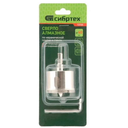 Сверло по керамической плитке и стеклу Сибртех, 40 х 55 мм, шестигранный хвостовик, с центрующим сверлом, 72720 купить в Урае