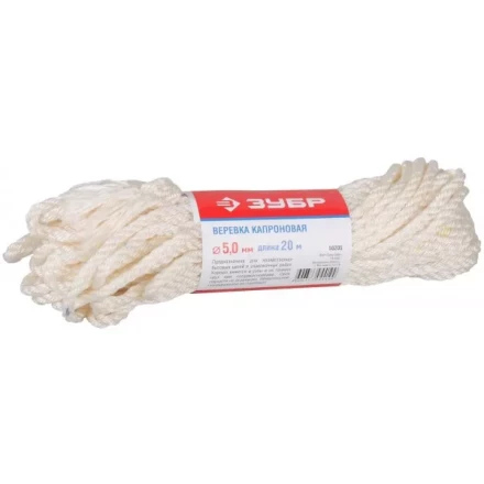Веревка ЗУБР капроновая, d=5,0 мм, 20 м, 270 кгс, 9 ктекс 50205 купить в Урае