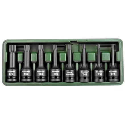 Торцовые головки KRAFTOOL &quot;INDUSTRIE QUALITAT&quot; ударные в наборе, (1/2&quot;), Cr-Mo, фосфат., TORX, T27-T70, 8 шт. 27952-H8 купить в Урае