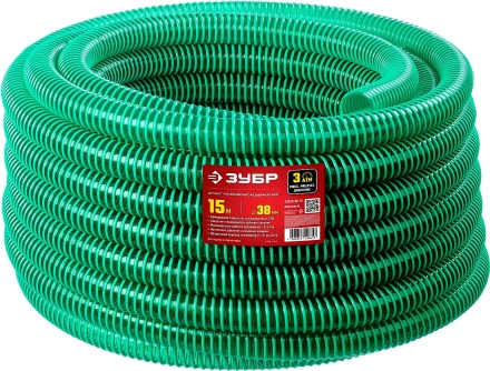 ЗУБР 38 мм x 15 м, 3 атм, со спиралью ПВХ, напорно-всасывающий шланг (40325-38-15) купить в Урае