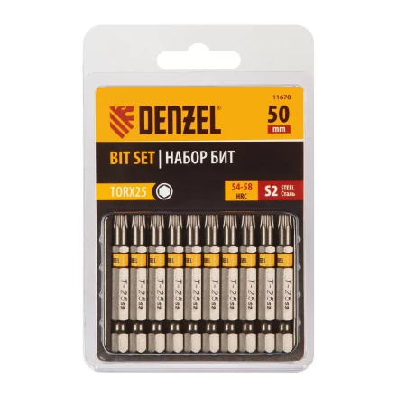 Бита TX 25х50, сталь S2, шестигранный профиль, 10 шт. Е 6,3 Denzel 11670 купить в Урае