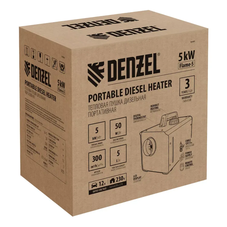 Дизельная тепловая портативная пушка Denzel Flame-5 96495, 5кВт, 300м3/ч, непр.наг., циф. терм. купить в Урае