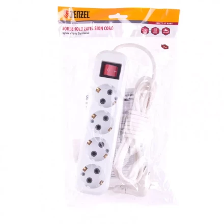 Удлинитель бытовой с заземлением и выключателем 4 м 4 розетки 10 A серия УХз10 Denzel 95977 купить в Урае