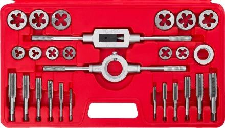 Набор ЗУБР &quot;МАСТЕР&quot; с металлорежущим инстр., метчики однопроходные и плашки М5-М16, оснастка - в пластик. боксе, 27пред. 28123-H27 купить в Урае