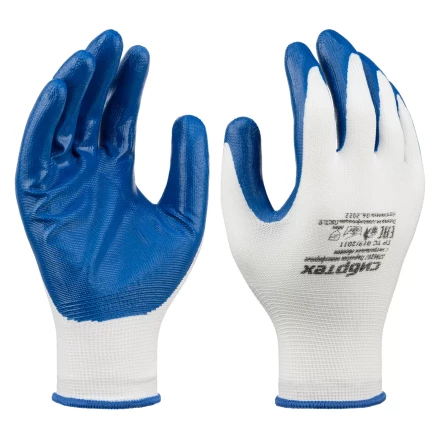Перчатки полиэфирные с синим нитрильным покрытием, размер 9, 13 класс вязки// Сибртех 678625 купить в Урае